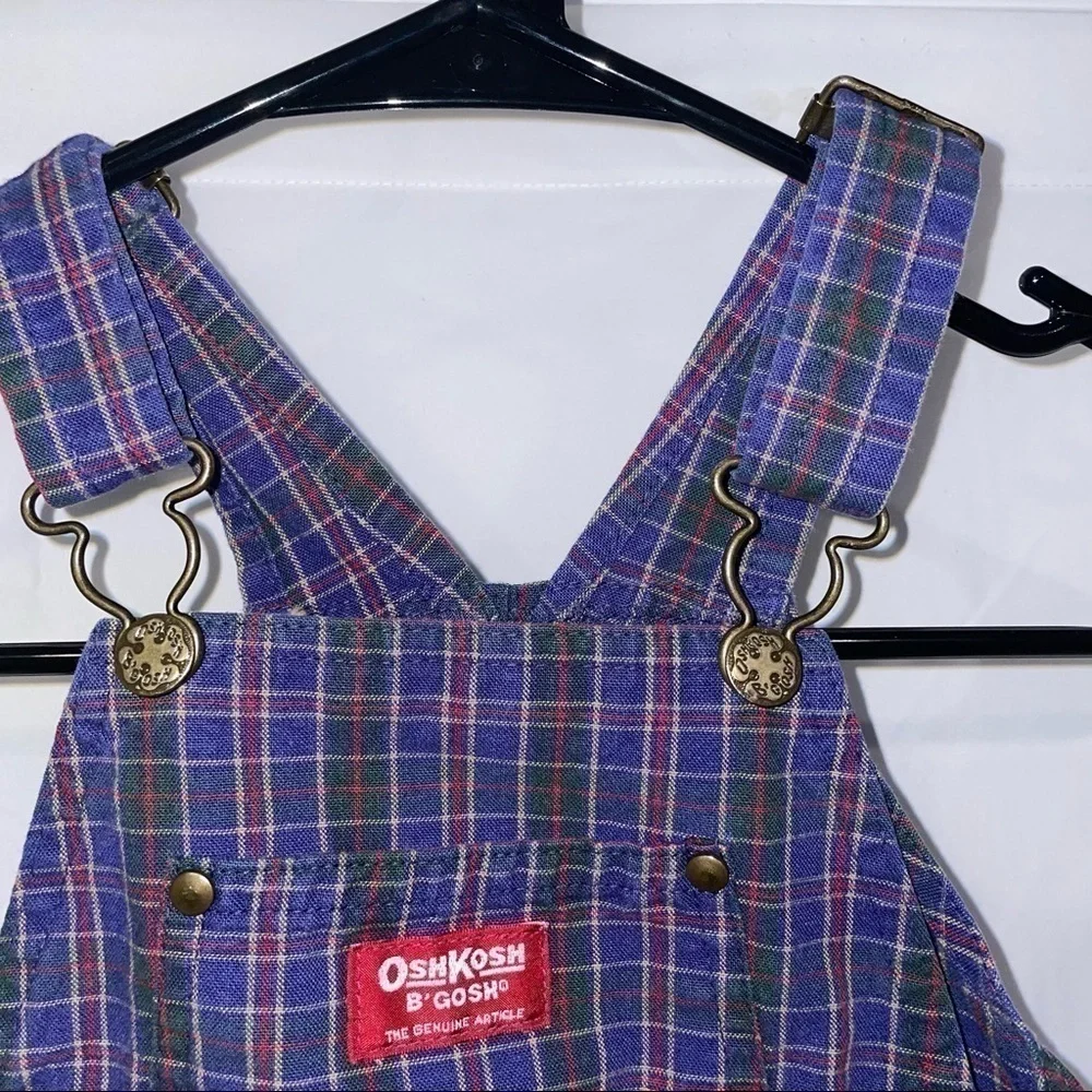 OshKosh B'Gosh Plaid Overall Vestbak Full Length Adjustable Straps Snap Closure